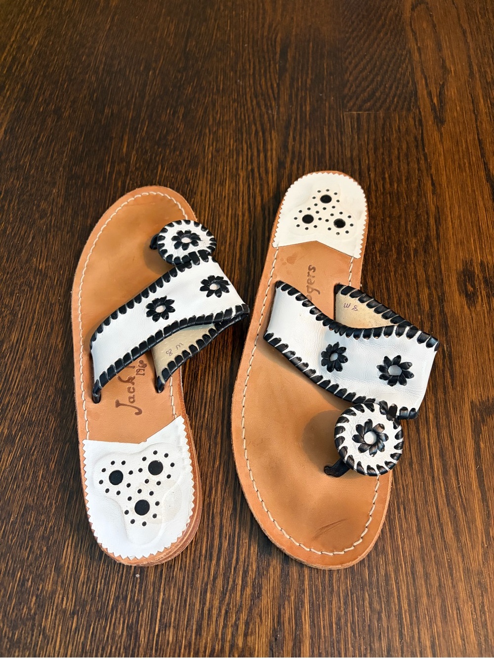 Jack Rogers White Leather womens Sandals with Black Accents